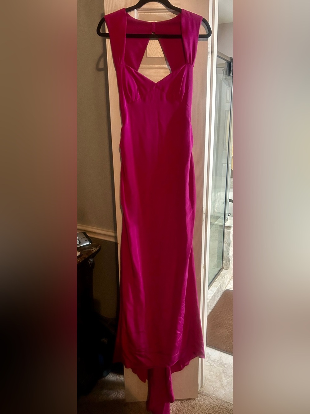 Fuchsia Satin Strapless Maxi Dress